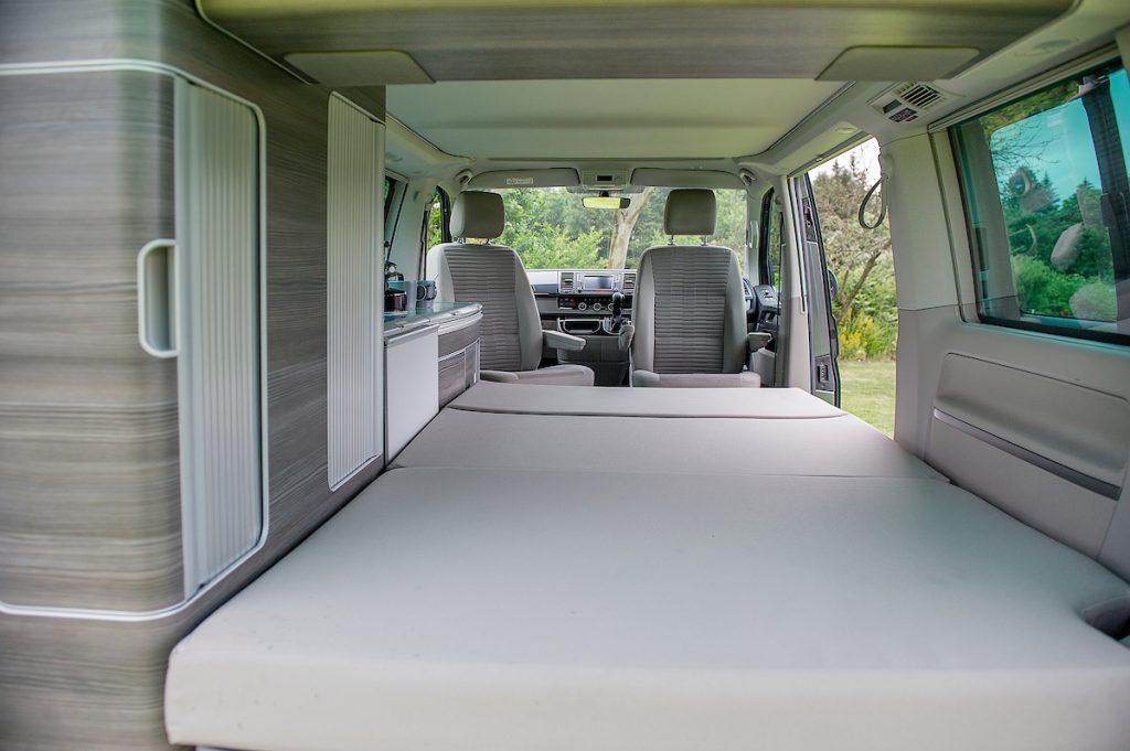 VW California campervan with double bed, swivel front seats and storage