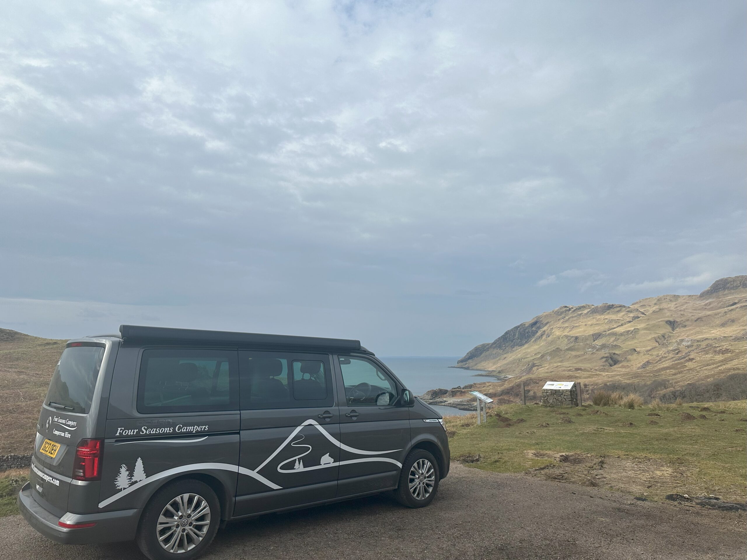 Viewpoint Ardnamurchan with campervan and information boards