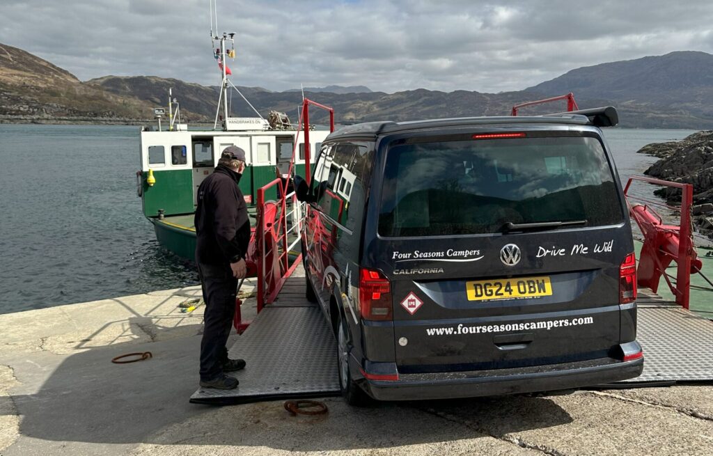 Four Seasons Campers campervan driving on ferry in Scotland