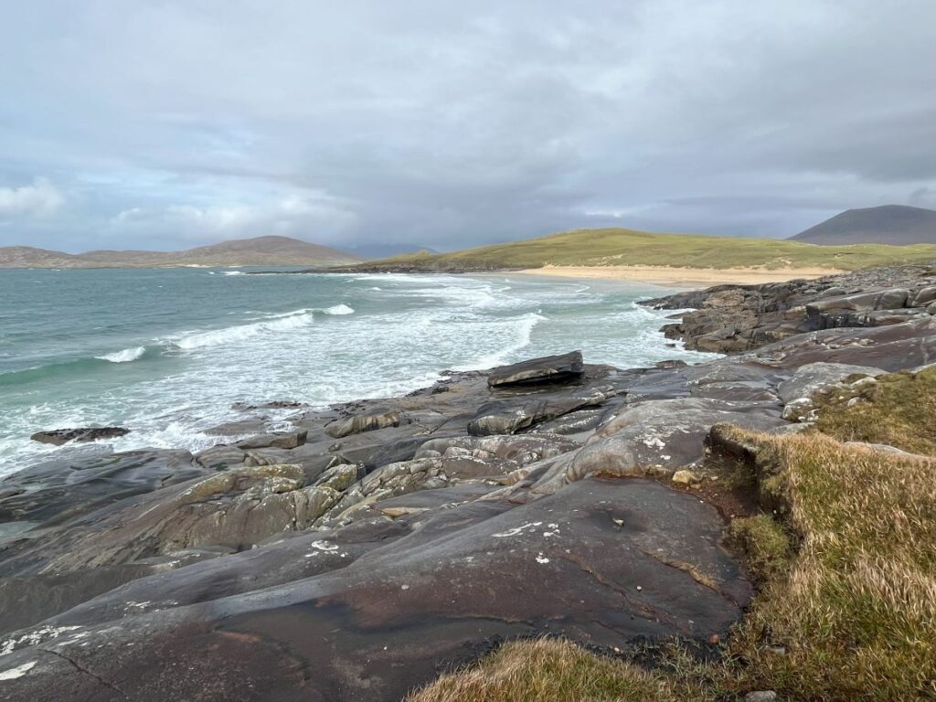 beach and rocks and sea in the Outer Hebrides on campervan road trip