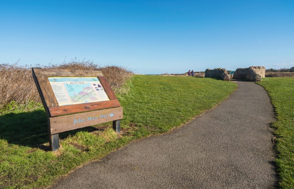 Prestonpans with path and sea beside at battleground of Prestonpans