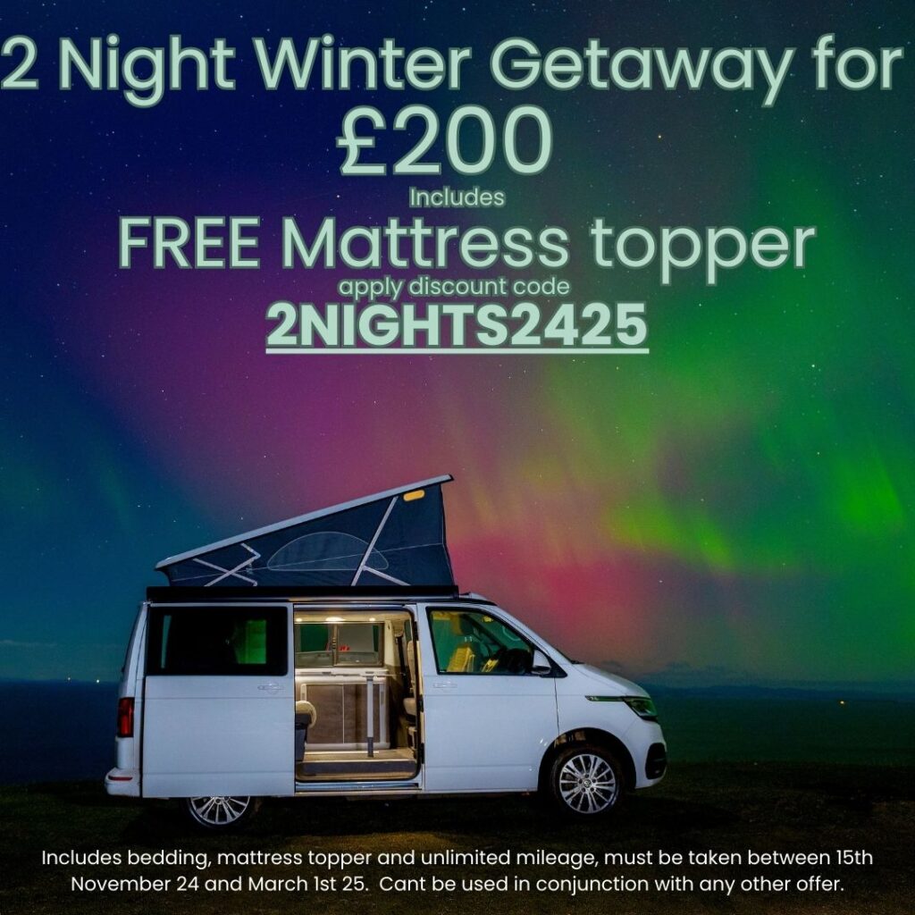 2 Night Winter Break Campervan with aurora and white VW Campervan