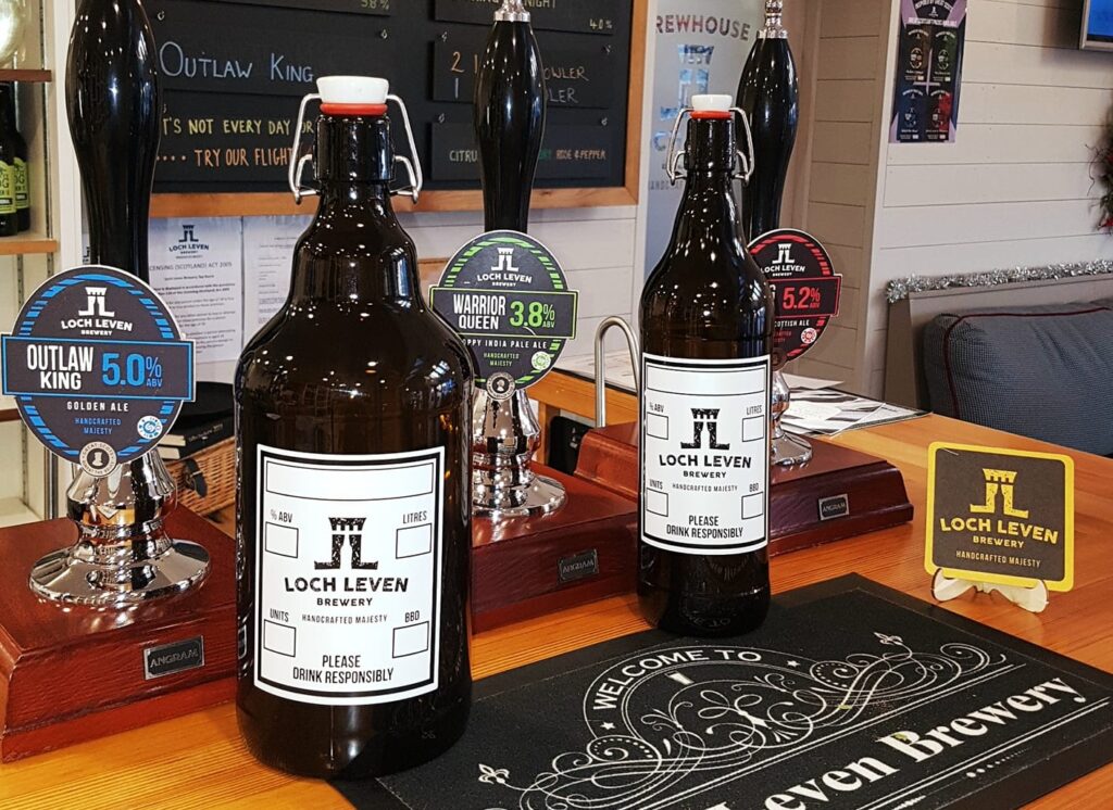 bottles of beer at loch leven distillery in kinross perthshire Scotland